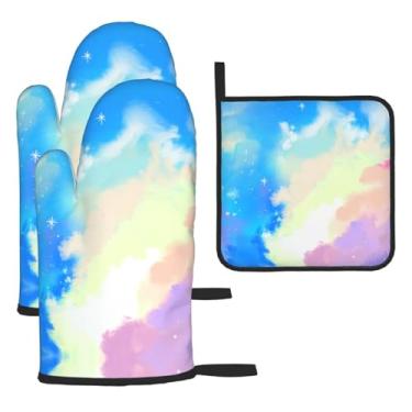 Imagem de Sky – Conjunto de cozinha essencial com 3 peças, luvas seguras para calor e aderência de tampa, proteção para churrasco no forno, design de armazenamento suspenso.