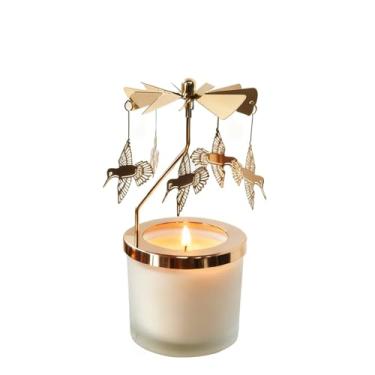 Imagem de kingnero Castiçal giratório com aroma de lavanda carrossel suporte de luz de chá giratório presentes de aniversário para mulheres, mãe, esposa, namorada, irmã, amigas, (beija-flor dourado)