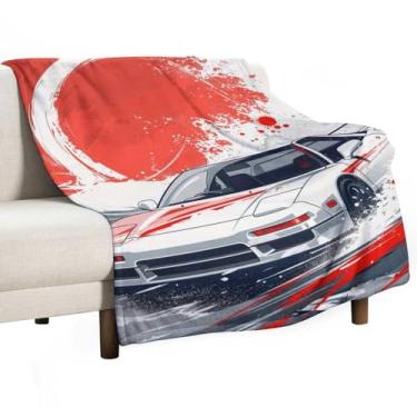 Imagem de HouLaiZhe Cobertor super macio flanela japonesa carro esportivo NSX arte leve cobertores refrescantes para sofá-cama cadeira sofá carro viagem ao ar livre leve quente 101,6 cm x 127 cm