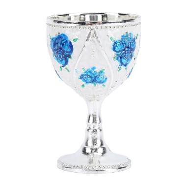 Imagem de Taça de vinho vintage, 30 ml retrô rosa em relevo taça de vinho copo de comunhão copo decorativo copo de vinho cálice xícara de chá para recepção de casamento grande evento festa (flor azul prata)