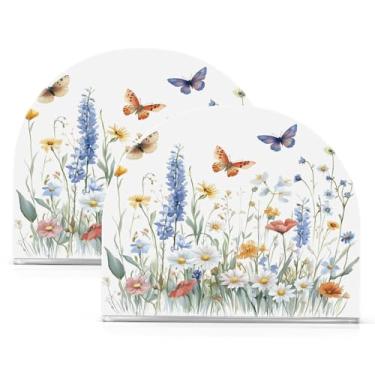 Imagem de Wassud Porta-guardanapos de acrílico encantador de flores e borboletas, dispensador de guardanapos de papel moderno em forma de U para mesa, cozinha, sala de jantar, bancada 2 peças (comporta 50-60