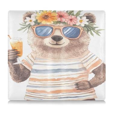 Imagem de Burbuja Suporte de registro e seguro de carro, urso usando óculos de sol, coroa de flores, guirlanda de couro, porta-luvas, organizador de documentos, carteira de documentos, estojo de acessórios