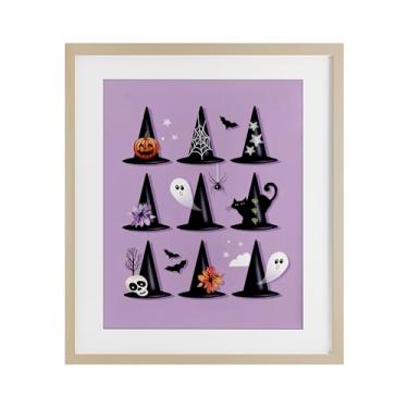 Imagem de Stupell Industries "Chapéus de bruxa variados em roxo", impressão emoldurada sob vidro, marrom, 13 x 16