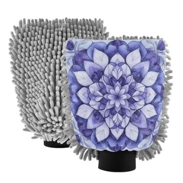 Imagem de STAYTOP Lindas luvas de lavagem de carro mandala coloridas, 2 peças, luvas de microfibra de chenille, sem arranhões, panos de esponja de lavagem ultra absorventes para carros, limpeza doméstica - M