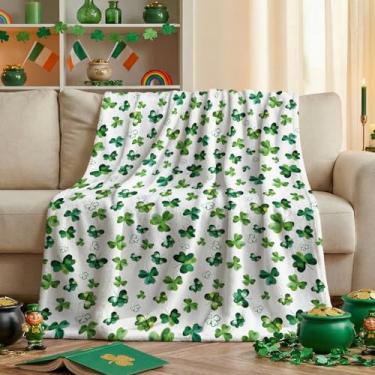 Imagem de Horaldaily Cobertor de flanela para o dia de São Patrício, lindo trevo de aquarela, macio, felpudo, aconchegante, cobertores de lã para sofá, cama, presente ideal para crianças e adultos, 127 x 152 cm
