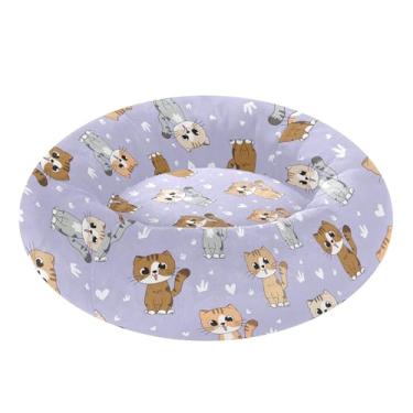 Imagem de SEHANY Cama de cachorro com estampa de gatos fofos, removível e lavável, pequena, redonda para gatos, cama fofa super macia para animais de estimação com fundo antiderrapante para cães pequenos e