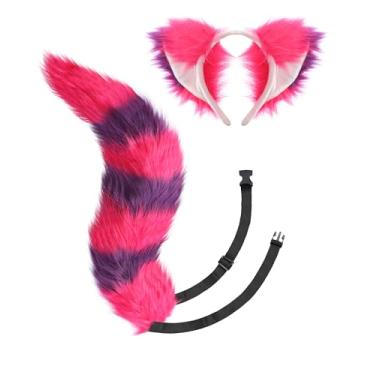Imagem de Roicaholy Conjunto De Rabos De Orelhas De Gato Roxo - Rabo Dobrável De Pele Sintética Fofa, Faixa De Cabeça Com Orelhas, Luva De Pata, Fantasia De Animal Para Halloween