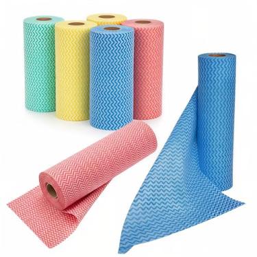 Imagem de Rolo de Toalha Pano Limpeza Multiuso Reutilizável Lavável Secagem Rápida 50 Panos Lavar Secar Remover Líquidos Pastas Material Poliéster Tamanho 25cm x 30cm
