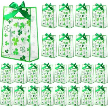 Imagem de Gersoniel Pacote com 24 sacos de presente transparentes com alças, pequenos sacos de plástico reutilizáveis para presente de festa com fitas, bolsa de PVC transparente para aniversário, casamento