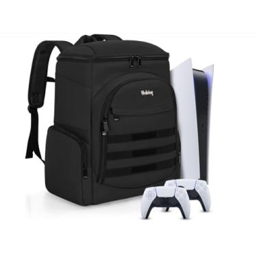 Imagem de WELIDAY Gaming Console Backpack Compatible with PS5/PS5 Slim/PS5 Pro/ PS4 / Xbox One, Protective Travel Carrying Case with 15.6″ Laptop Compartment, Multiple Pockets for Accessories(Black)