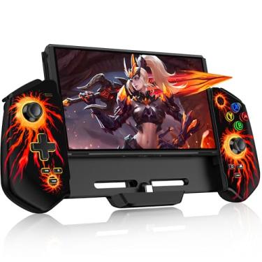 Imagem de MystNova Switch Controllers, Hall Effect Joystick Switch Joypad for Nintendo Switch/OLED, Full-Size Grip Wireless Switch Pro Controller with Lights. No Drift Handheld Remote Mode (Black-Flame)