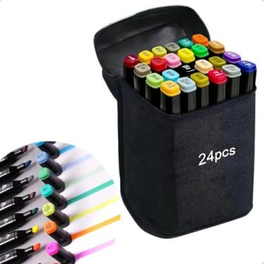 Imagem de Kit com 24 Canetas Hidrográficas para Colorir + Estojo Resistente, Ideal para Uso Escolar, Doméstico e Artístico, Com Tinta Vibrante, Traços Uniformes e Conforto para Uso Prolongado