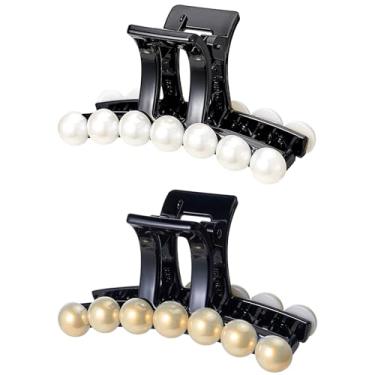 Imagem de Grampos de garra de cabelo de pérola, imitação de plástico perolado Textention clipes antiderrapantes para cabelos finos e grossos, acessórios de estilo de grampo de mandíbula para mulheres, senhoras