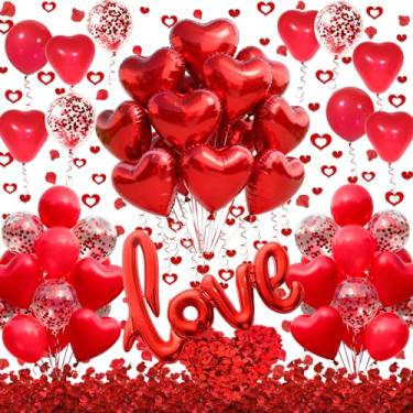 Imagem de Decorações de festa de dia dos namorados, decorações de dia dos namorados com pétalas artificiais de rosa de balão de coração