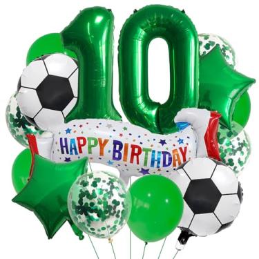 Imagem de Balão de futebol verde número 10, balões de alumínio de 10º aniversário, balões coloridos de 10 anos para futebol, 10 anos, balões esportivos, kits de balões de festa, meninos, decoração de festa de