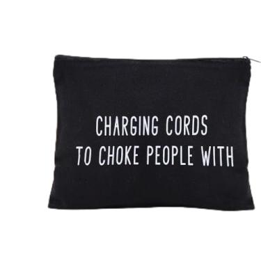 Imagem de Bolsa de maquiagem divertida com cordões de carregamento para carregar coisas, bolsas de viagem, bolsa organizadora pequena de higiene pessoal com carregadores de zíper, bolsa de cosméticos para