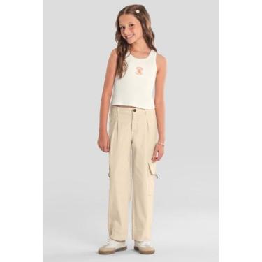 Imagem de Calça wide leg infantil menina em sarja Brandili, Natural, 10