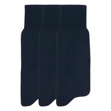 Imagem de Kit 3 Meias Mash Social Cano Longo Algodão Lisa Masculina 231.05, Azul