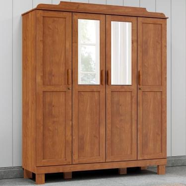 Imagem de Guarda Roupa 4 Portas Espelho 152 Cm 1282 Castanho Milani Store Castanho