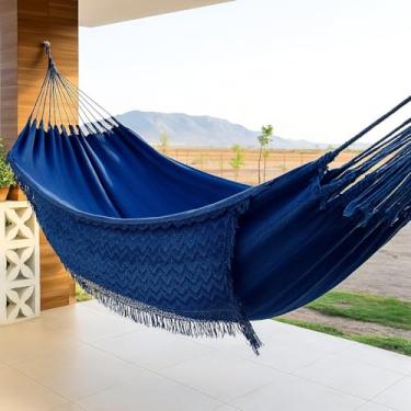 Imagem de Rede de Dormir Casal Algodão Natural 4m x 1,5m Moderna Confortável e Resistente(Azul)