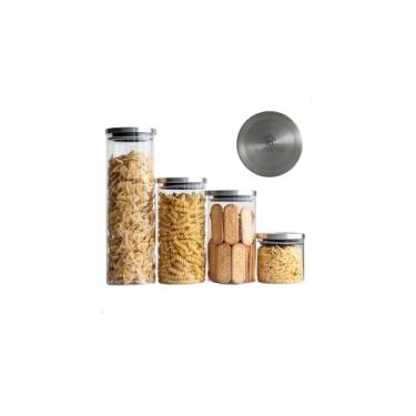 Imagem de Pote de Vidro Circular Hermético com Tampa de Bambu, 1000ml, Vidro Borossilicato, 10cm Diâmetro x 16cm Altura, Multiuso