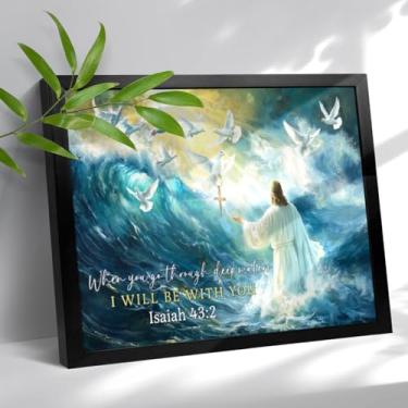 Imagem de Jesus Walking on Water Canvas Wall Art Christian Wall Art Pombo e Jesus Painting Pictures Arte Moderna Emoldurada Religiosa Decoração Cristã para Sala de Estar Quarto Igreja 30 x 40 cm