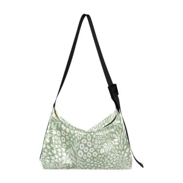 Imagem de Bolsa feminina tropical de palmeira Monstera verde Hobo bolsa tiracolo de couro grande estampa animal macia bolsas femininas outono, Plantas botânicas rabiscadas verdes