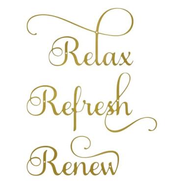 Imagem de ESTART 3 peças Relax Refresh Renew Sinais de Banheiro Decoração de Casa de Banho Placa de Arte de Parede Ouro Metal Relaxar Renovar Renovar Decoração de Parede para Casa Sala de Estar Qualquer Quarto