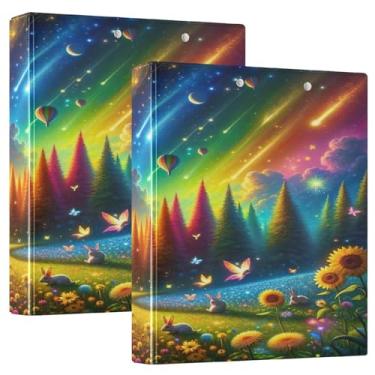 Imagem de Unicórnio estrela cadente colorida pacote com 2 fichários de escritório com prancheta, material escolar, pranchetas pequenas resistentes