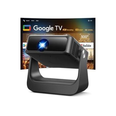 Imagem de 【Controle de voz e Google TV integrado】Projetor inteligente com WiFi 6 e Bluetooth, suporte 4K para filmes ao ar livre, compatível com Netflix/Prime Video/YouTube, foco automático, suporte de 180°