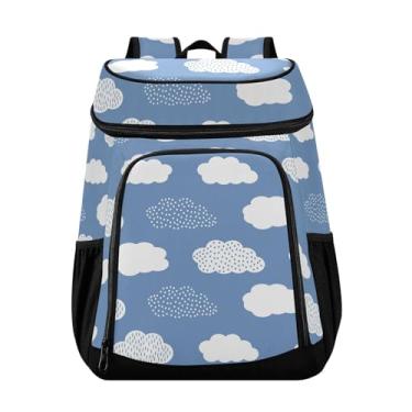 Imagem de Mochila térmica desenhada à mão, céu azul e nuvens brancas, isolada, 36 latas, lancheira masculina para almoço, piquenique, viagem, acampamento, caminhada