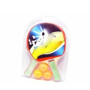 Imagem de Kit Ping Pong Tênis de Mesa com 2 Raquetes e 3 Bolinhas, Vermelho e Preto, Madeira com Borracha Antideslizante, 25cm