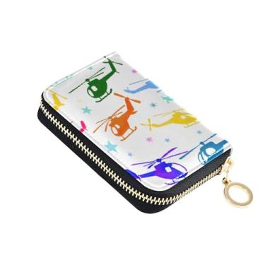 Imagem de Carteiras de cartão de crédito com bloqueio de RFID, lindas carteiras de couro para mulheres, pequena carteira de dinheiro de viagem com bolso para moedas, helicóptero colorido, estrelas brancas