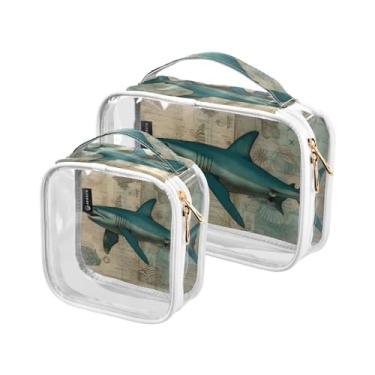 Imagem de GAIGEO Linda bolsa de viagem de plástico de parede quebrada rosa com zíper, bolsa de higiene pessoal de viagem de carro para mulheres, pacote com 2, Vida retrô baleia coral, one size