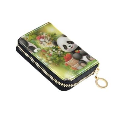 Imagem de Carteira feminina com protetor de cartão de crédito com bloqueio de RFID, bolso pequeno com zíper, porta-moedas com chaveiro, pandas, fofo, animal verde