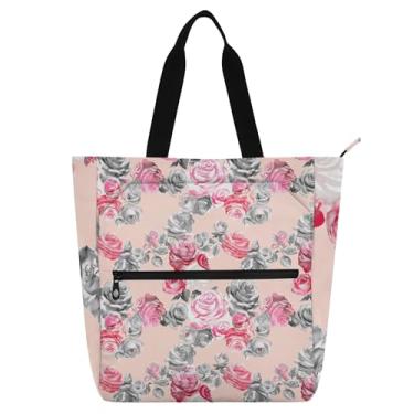 Imagem de GAIGEO Sacolas femininas para trabalho em aquarela rosa rosa cinza bolsas de lona para escola universitária presente de viagem para amantes de livros