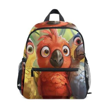 Imagem de GAIGEO Cute Cartoon Parrots Painting Small Toddler Backpack, 10x4x12 In, Girls Mini Backpack Includes Water Bottle Pockets, Whistle Clip for Safety