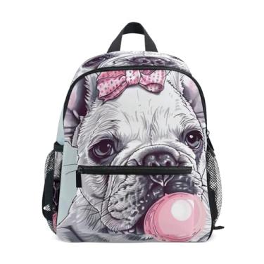 Imagem de GAIGEO Cute French Bulldog Funny Toddler Mini Backpack, 10x4x12 In, Boys Kindergarten Backpack Includes Water Bottle Pockets, Whistle Clip for Safety