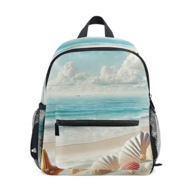 Imagem de GAIGEO Seaside Seashell Starfish Beach Baby Backpack with Whistle, Adjustable Chest Strap, Preschool Backpack for Girls Lightweight & Compact for Ages 3-8