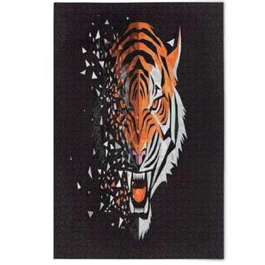 Imagem de Quebra-cabeça preto tigre laranja legal 500 peças para adultos, presentes de elefantes brancos para amantes, quebra-cabeças de cena de inverno, arte de pintura de animais, 500 peças, 52 x 37,8 cm
