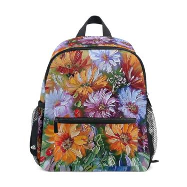 Imagem de GAIGEO Colorful Painting Flowers Vase Kids Mini Backpack Little Boys Backpack with Front Pocket, Safety Whistle for Ages 3-8