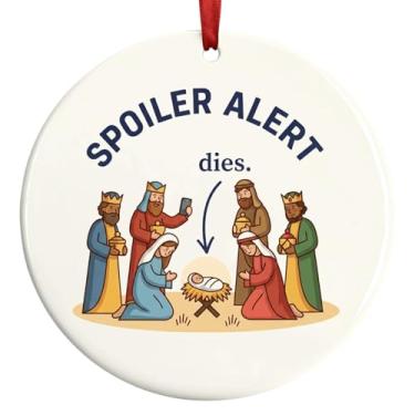 Imagem de Enfeites engraçados de alerta de spoiler de presépio, ornamento religioso engraçado