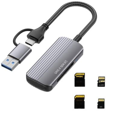 Imagem de Leitor de cartão de memória SD 4.0, USB-C/USB-A 2 em 1, para cartões SDXC, SDHC, SD, MMC, RS-MMC, Micro SDXC, Micro SD, Micro SDHC, UHS-II e UHS-I