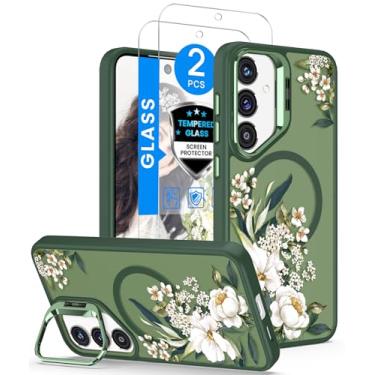 Imagem de Dretal Capa magnética para Samsung Galaxy A17 5G floral, suporte de lente embutido, 2 películas protetoras de tela, capas magnéticas translúcidas foscas, à prova de choque, para mulheres e meninas