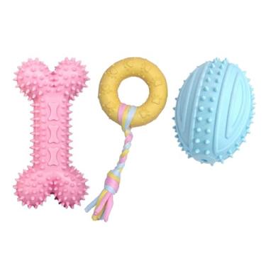 Imagem de Brinquedo Dental Mordedor Puxador para Cachorros Cães Pequenos Porte Pet Anti-Stress Resistente Osso Donut Rugby (Multicolorido KIT A)