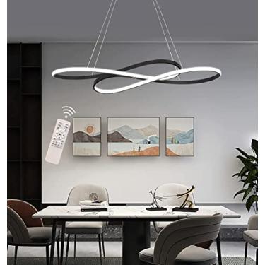 Imagem de Luminária de teto pendente LED dimerizável com controle remoto, altura ajustável, design moderno e criativo, ideal para cozinhas, bares, cafés e mesas de jantar.
