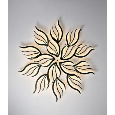 Imagem de Luminária de teto LED dimerizável em formato de pétala, alta luminosidade, 145 W, moderna, para sala de estar, com controle remoto e mudança de cor, ideal para quarto (preta, 15 lâmpadas).