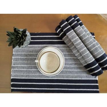 Imagem de Jogo Americano Natal 4 Peças Algodão Artesanal Tear Manual - Mesa Posta Rústica Elegante (preto mesclado)