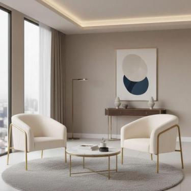 Imagem de Poltrona Sala Decorativa Kit 2 Stella Base Alta Tubo Dourado Veludo Co