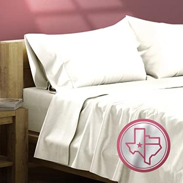 Imagem de TEXAS LINEN CO. Lençóis 100% algodão egípcio – Conjunto de lençóis tamanho king California 4 peças de 600 fios, resfriamento macio, alta contagem de fios, roupa de cama luxuosa de cetim de grampo